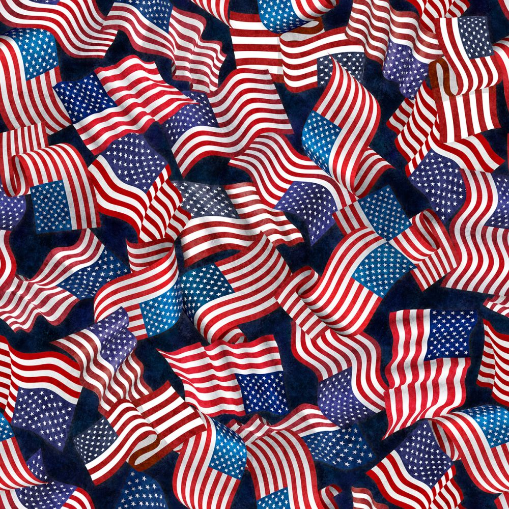 American Freedom Wavy Flag Blue Fabric - By the yard