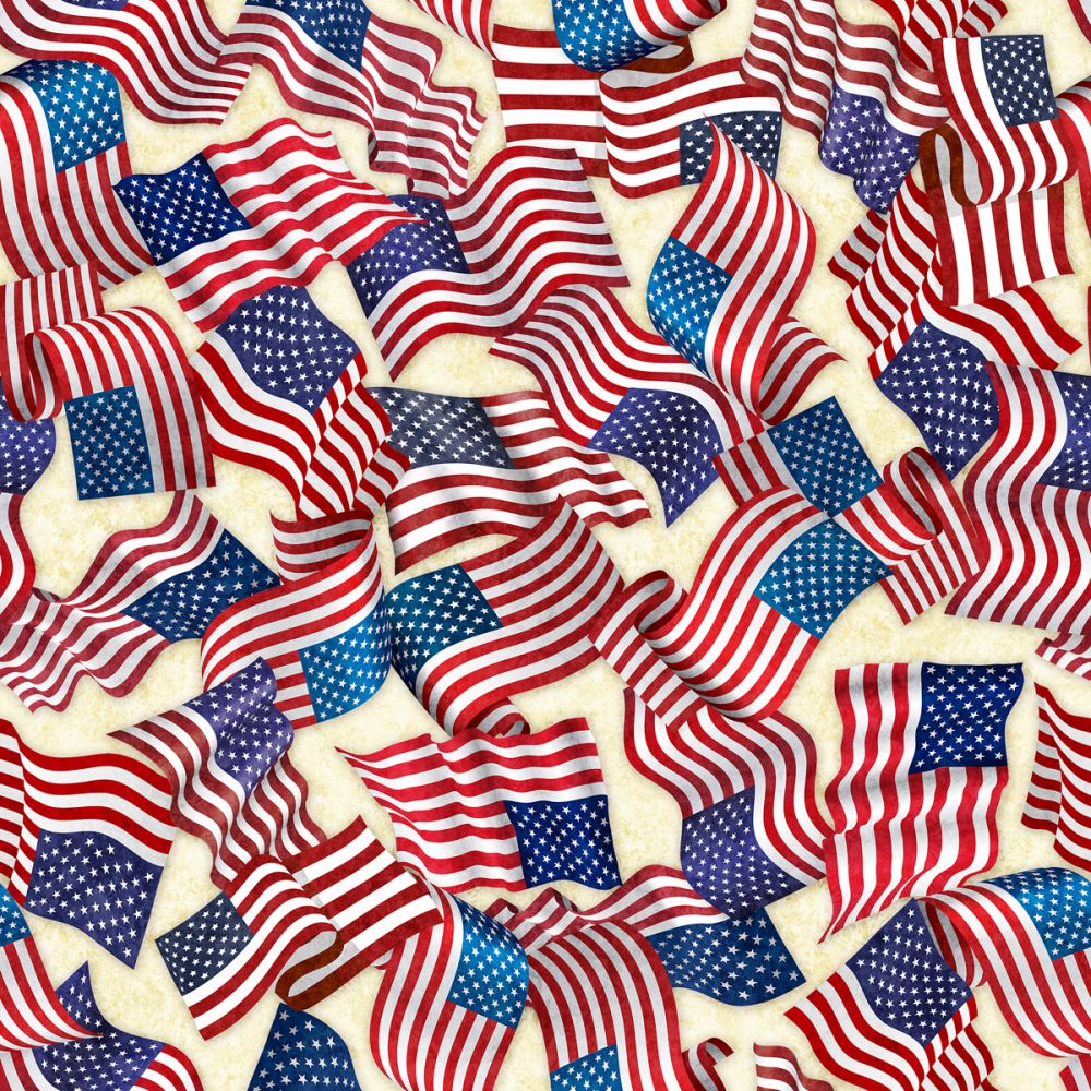 American Freedom Wavy Flag Parchment Fabric - By the yard
