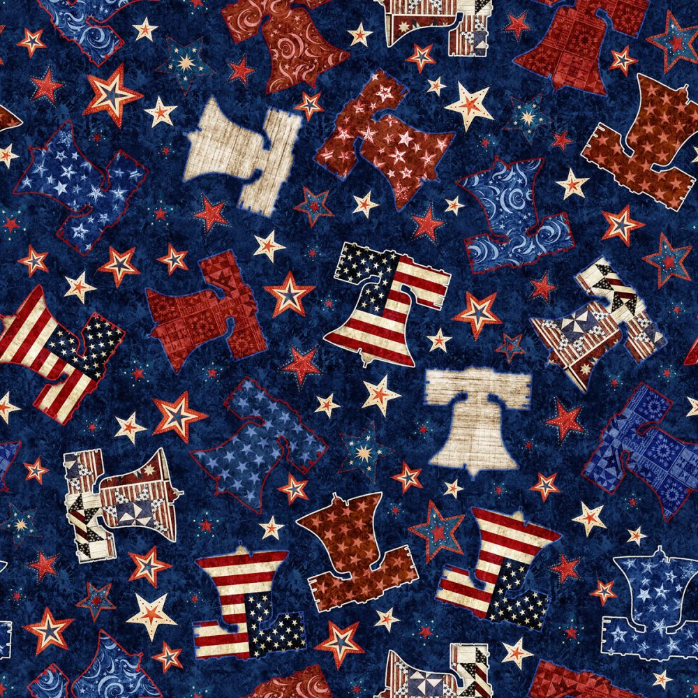 American Freedom Liberty Bell Blue Fabric