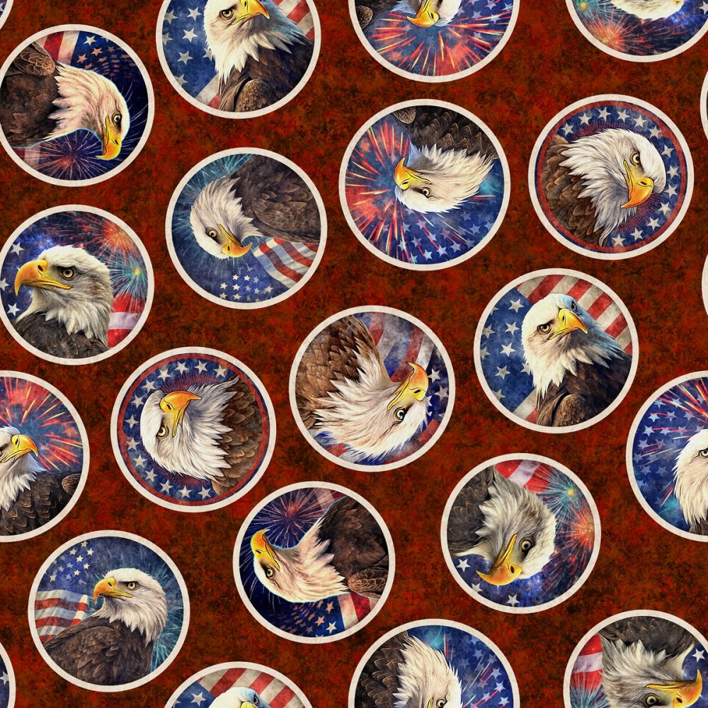American Freedom Eagle Badges Red Fabric - By the yard