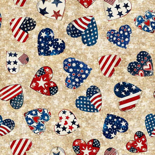 American Freedom Hearts Parchment Fabric - By the yard
