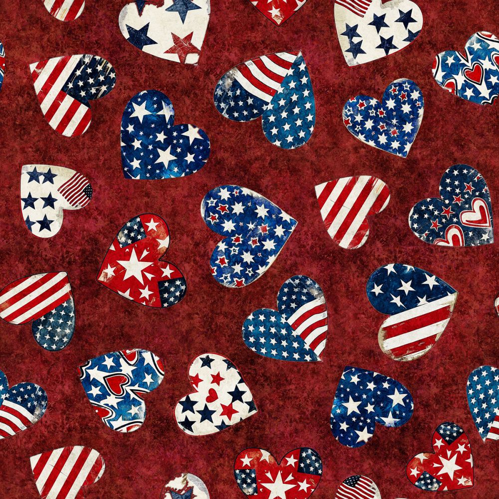 American Freedom Hearts Red Fabric - By the yard