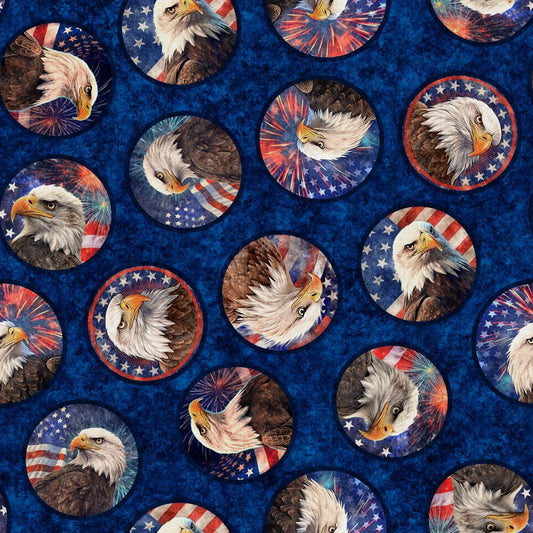American Freedom Eagle Badges Blue Fabric - By the yard