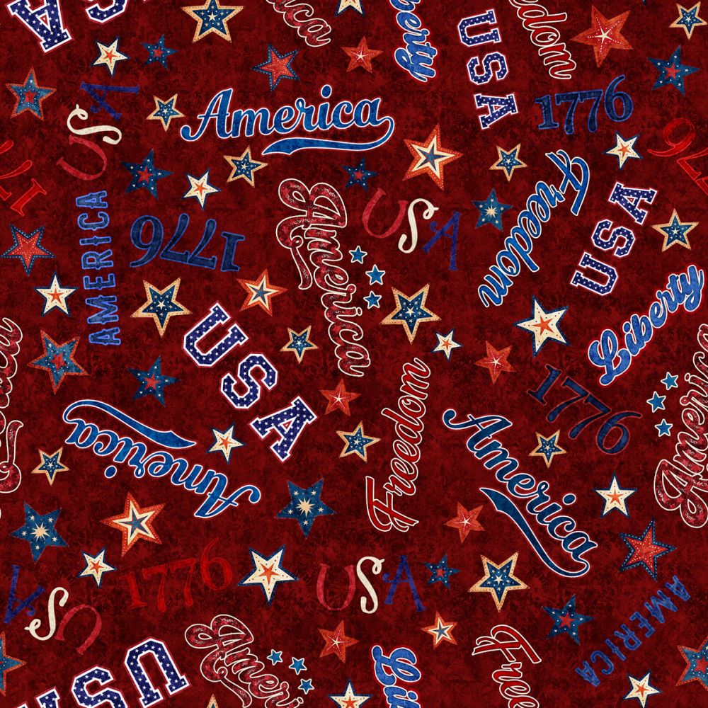 American Freedom Words Red Fabric - By the yard