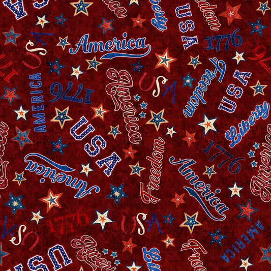 American Freedom Words Red Fabric - By the yard