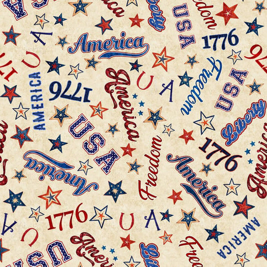 American Freedom Words Parchment Fabric - By the yard