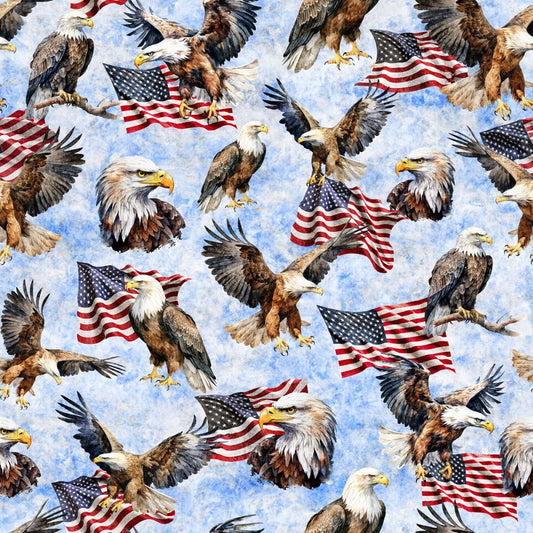 American Freedom  Flag & Eagle Sky Fabric - By the yard