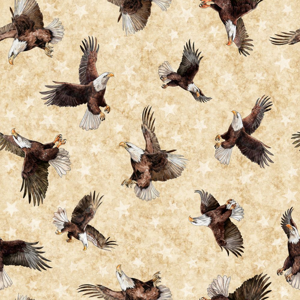 American Freedom Eagle Flight Parchment Fabric - By the yard