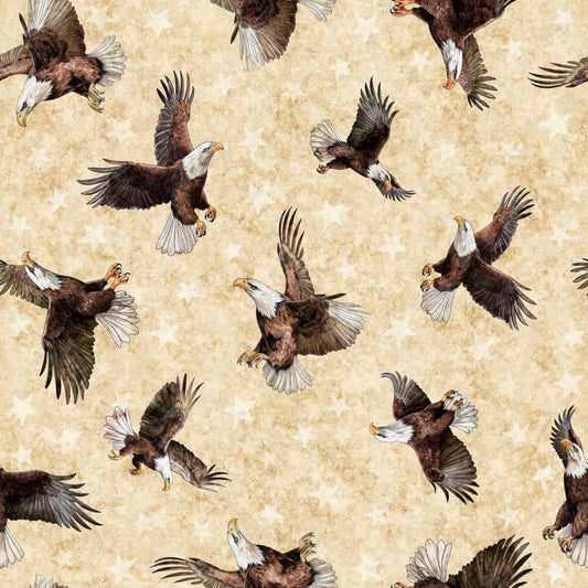 American Freedom Eagle Flight Parchment Fabric - By the yard