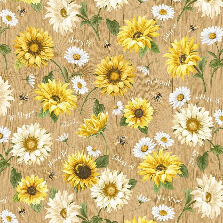 Honey Bee Farm Bee Florals Tan- By the yard