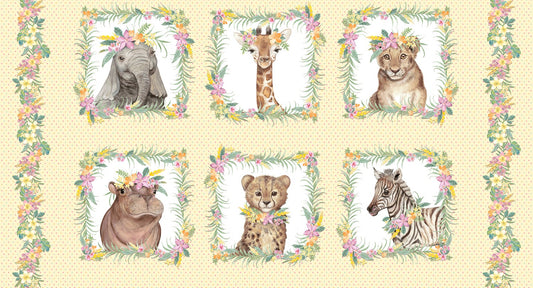 All Things Big Start Small Baby Animals Block Print Fabric Panel 24"