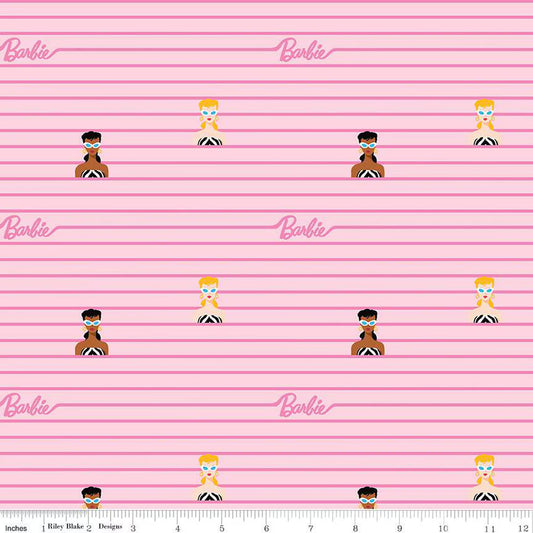 Barbie World Barbie Stripe Pink Fabric - By the yard