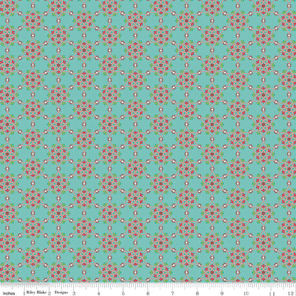 Winter Wonder Medallion Aqua Fabric - By the yard