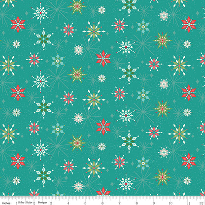 Winter Wonder Snowflakes Teal Fabric - By the yard
