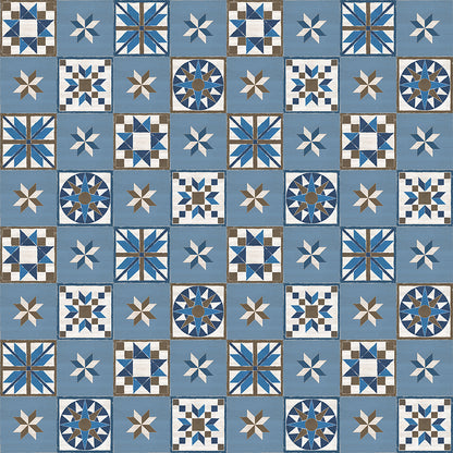 Winter Barn Quilts Blocks Blue Fabric - By the yard