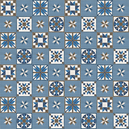 Winter Barn Quilts Blocks Blue Fabric - By the yard