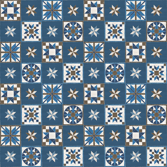 Winter Barn Quilts Blocks Dark Blue Fabric - By the yard