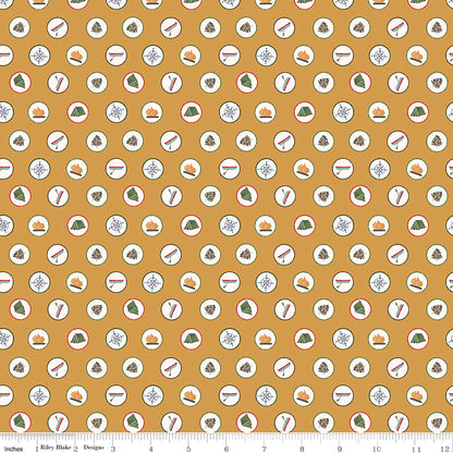 Love You S'more Badges Gold Fabric - By the yard