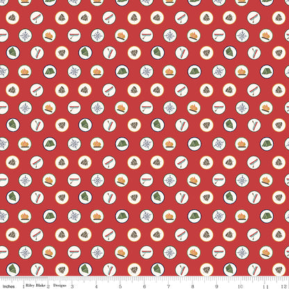 Love You S'more Badges Red Fabric - By the yard