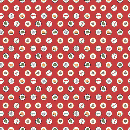 Love You S'more Badges Red Fabric - By the yard