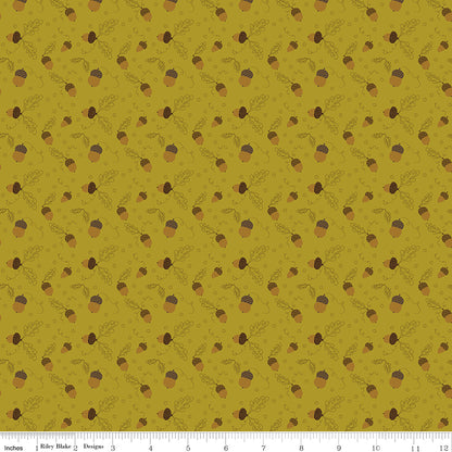 Awesome Autumn Acorns Olive Fabric - By the yard