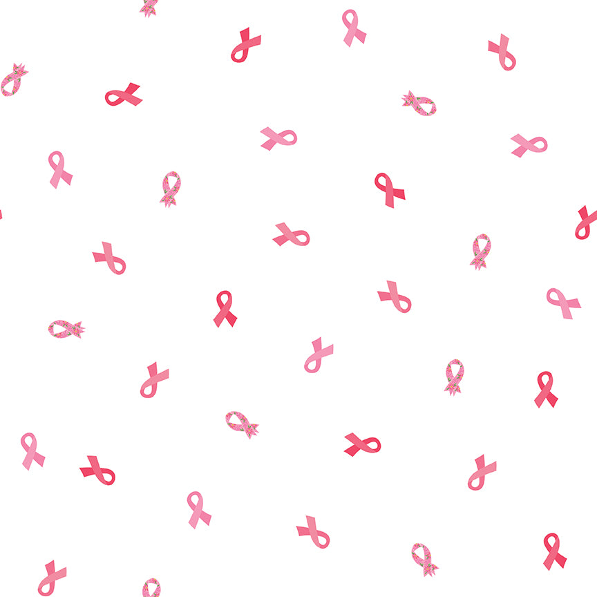 Strength in Pink Ribbons White Fabric - By the yard