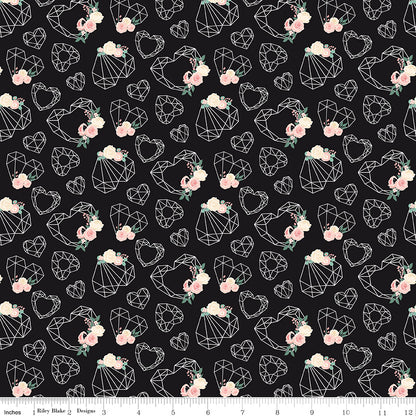 At First Sight Hearts Black Fabric - By the yard