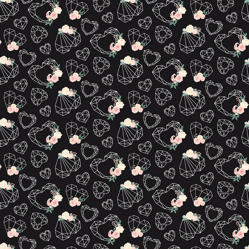 At First Sight Hearts Black Fabric - By the yard