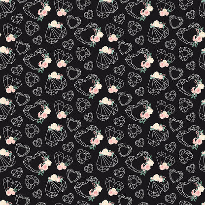 At First Sight Hearts Black Fabric - By the yard
