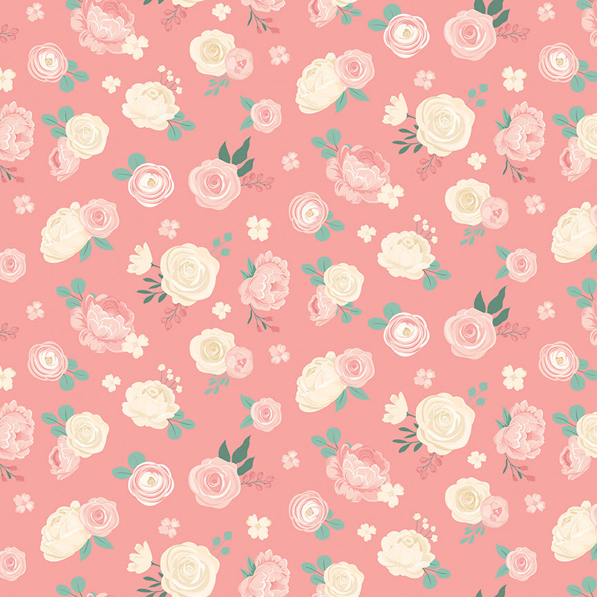 At First Sight Floral Coral Fabric - By the yard