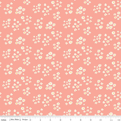 Hello Spring Daisies Coral Fabric - By the yard