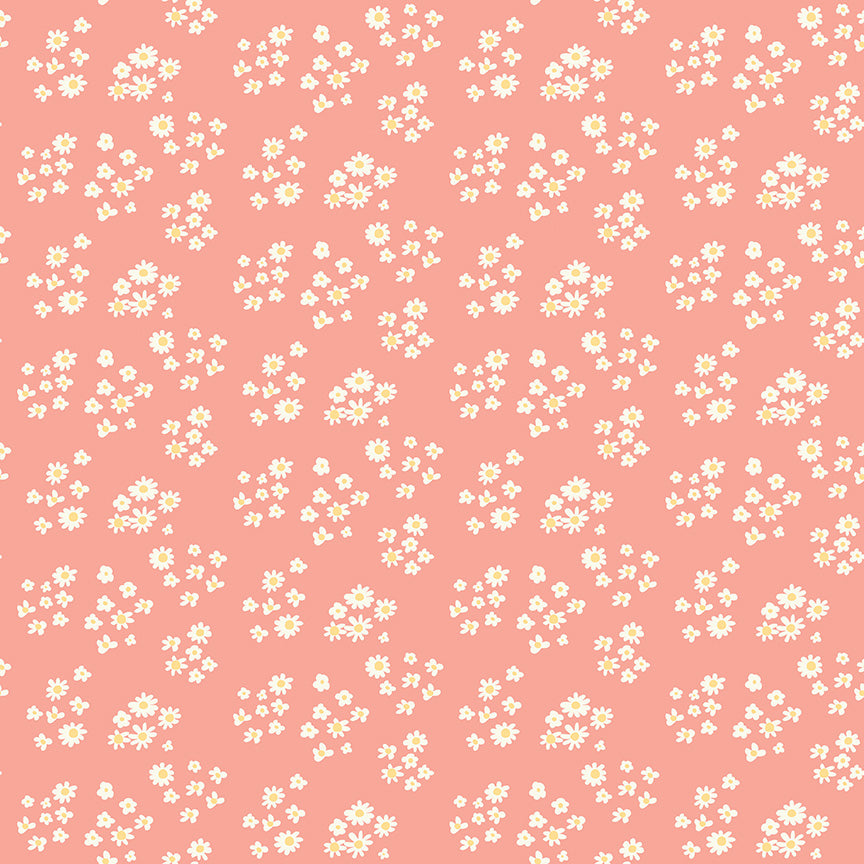 Hello Spring Daisies Coral Fabric - By the yard