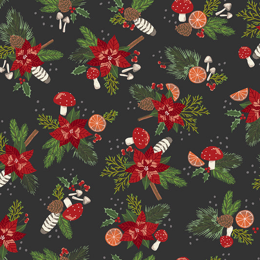 Yuletide Forest Main Charcoal Fabric - By the yard