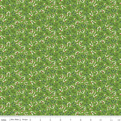 Yuletide Forest Berry Sprigs Lime Fabric - By the yard