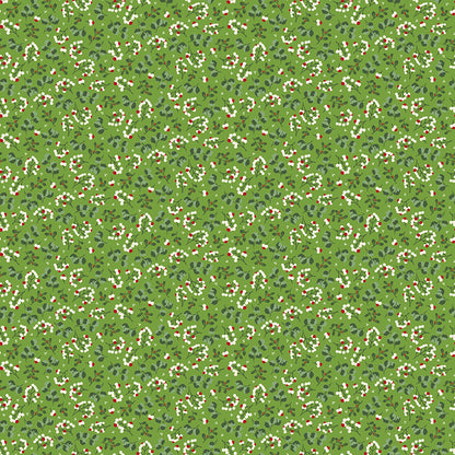 Yuletide Forest Berry Sprigs Lime Fabric - By the yard
