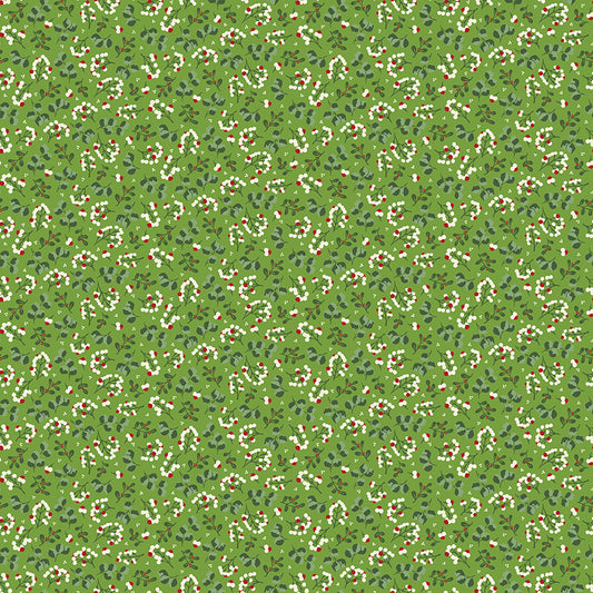 Yuletide Forest Berry Sprigs Lime Fabric - By the yard