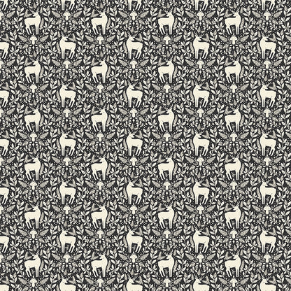 Yuletide Forest Deer Damask Charcoal Fabric - By the yard