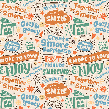 Camp S'mores Text Marshmallow Fabric - By the yard