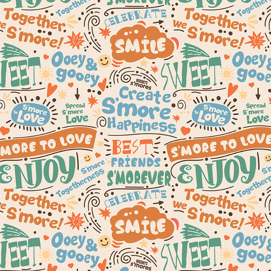 Camp S'mores Text Marshmallow Fabric - By the yard