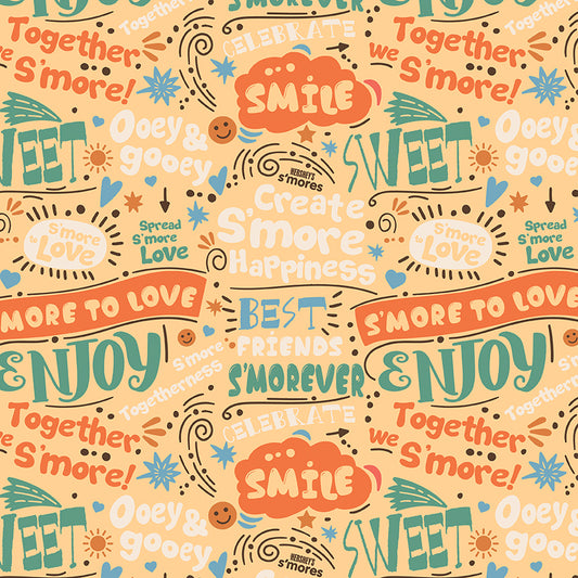 Camp S'mores Text Sunset Fabric - By the yard