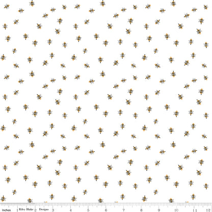 Homemade Bumble Bees White Fabric - By the yard