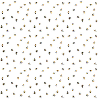 Homemade Bumble Bees White Fabric - By the yard