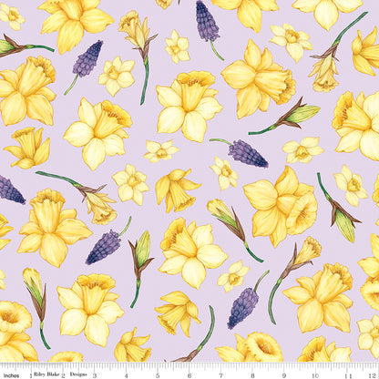 Monthly Placemats 2 April Daffodils Lavender Fabric - By the yard