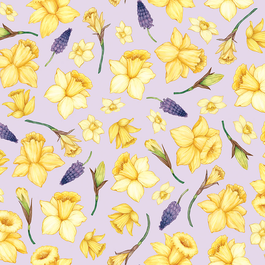 Monthly Placemats 2 April Daffodils Lavender Fabric - By the yard