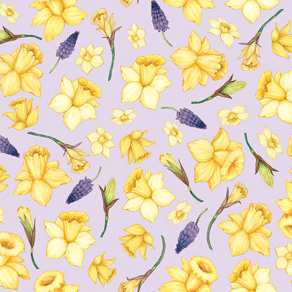 Monthly Placemats 2 April Daffodils Lavender Fabric - By the yard