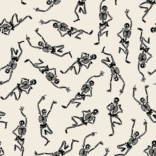 Monthly Placemats 2 October Skeletons Cream Fabric - By the yard