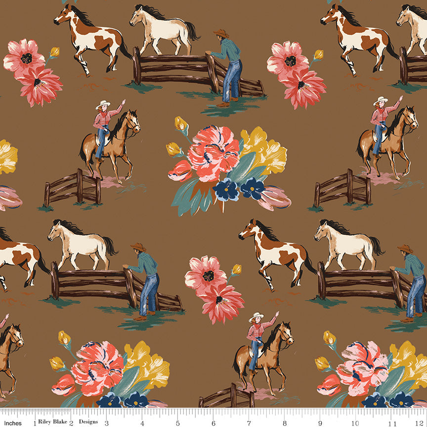 Wild Rose Main Brown Fabric - By the yard