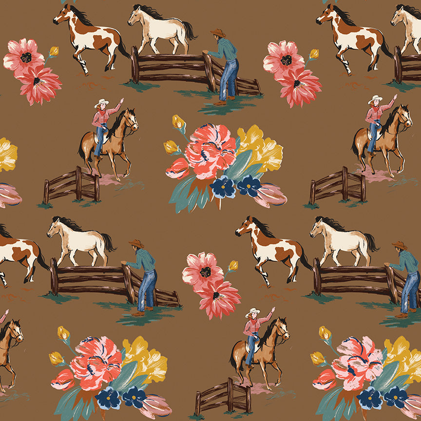 Wild Rose Main Brown Fabric - By the yard