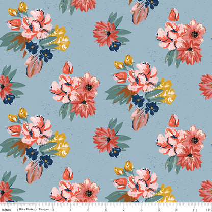 Wild Rose Floral Blue Fabric - By the yard