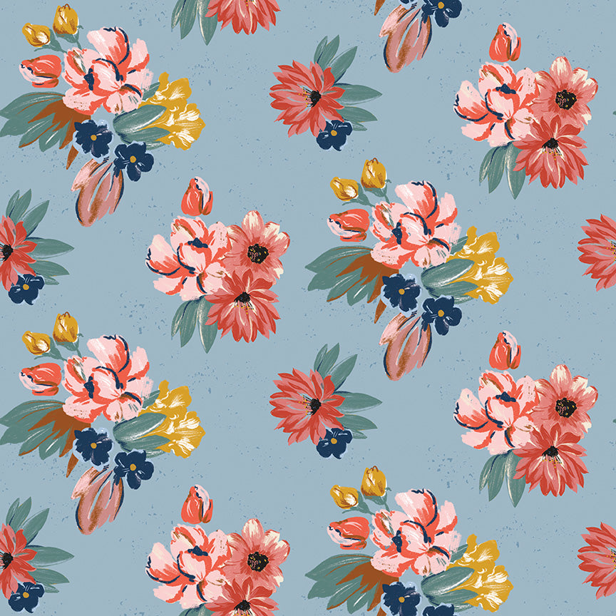 Wild Rose Floral Blue Fabric - By the yard
